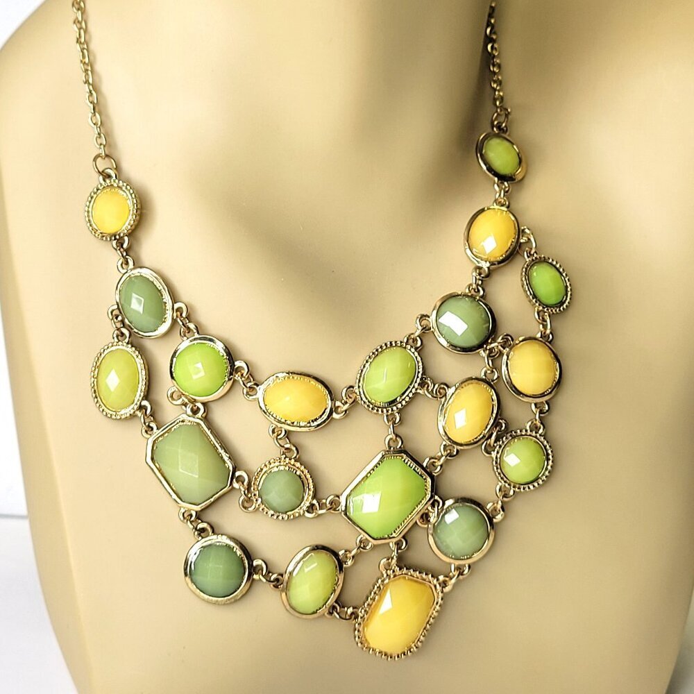 Yellow And Green Faceted Statement Necklace